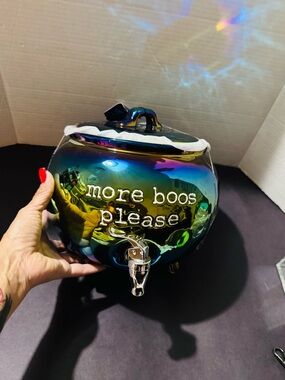 Halloween Iridescent beverage dispenser  Jar More Boos Please' Blue/Green BNWT
